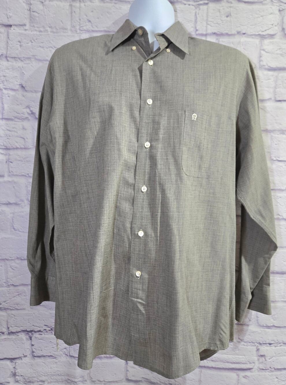 Etienne Aigner Black Gray Plaid Button Up Men's Shirt 16/Large Long Sleeves